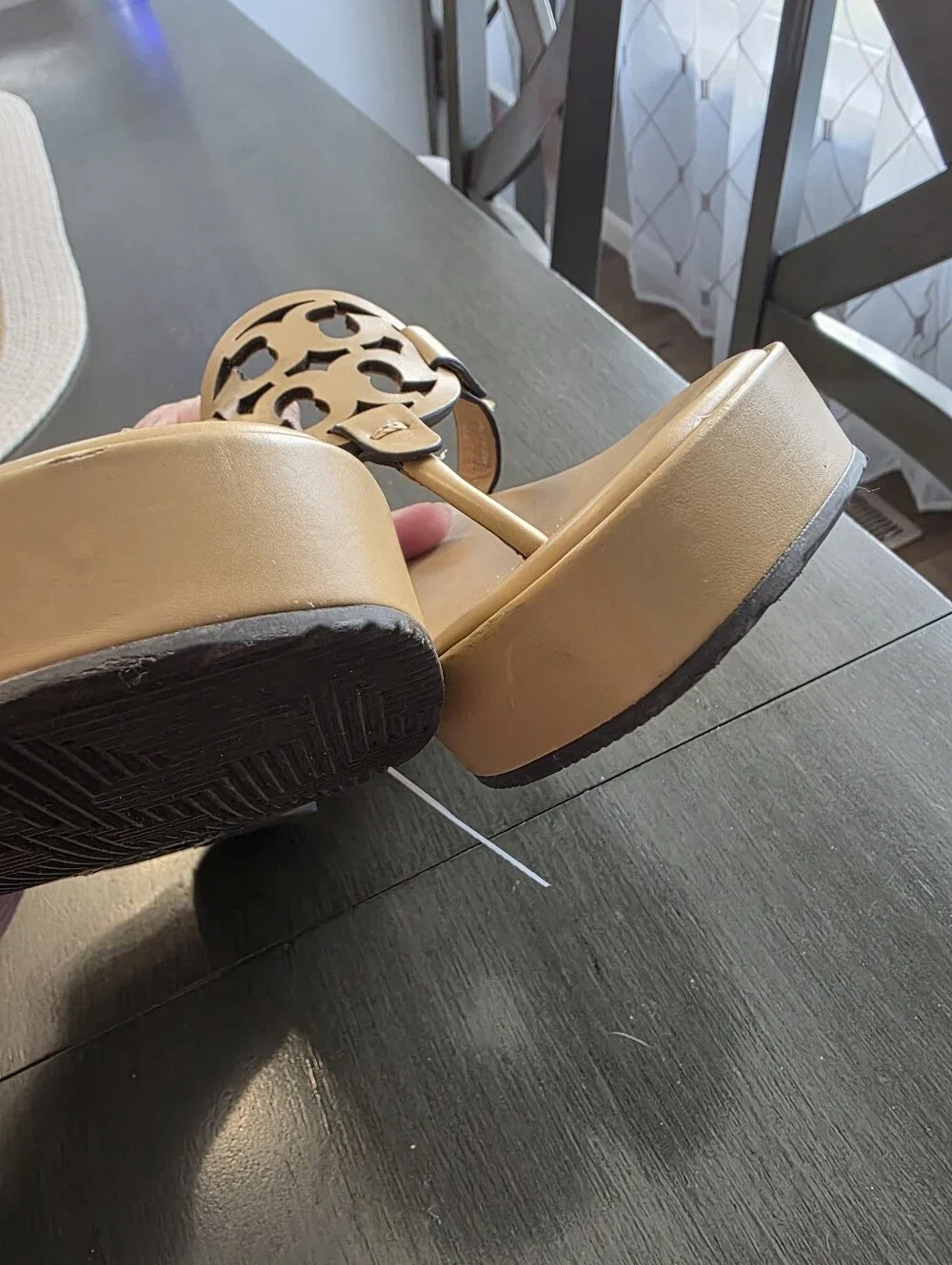 Tory Burch Miller Platform Wedge Flip Flop Sandals Ginger Shortbread US 6.5